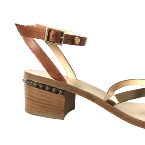 Jimmy Choo Leather Star Studded Wrap Sandals Womens 36.5 Brown Block Heels Shoes - Picture 6 of 13
